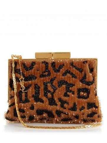 Saint Laurent Small Sequin Leopard Bijoux Purse in Natural